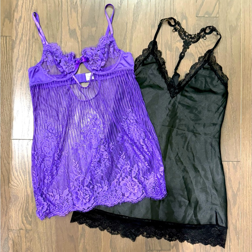Elegant Purple and Black Lace Chemise Set